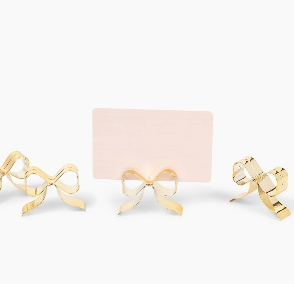 Elegant Gold Bow Place Card Holders (X)
